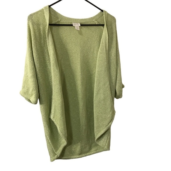 Chico’s chartreuse metallic open front knit  mint green cardigan size M - Picture 1 of 9